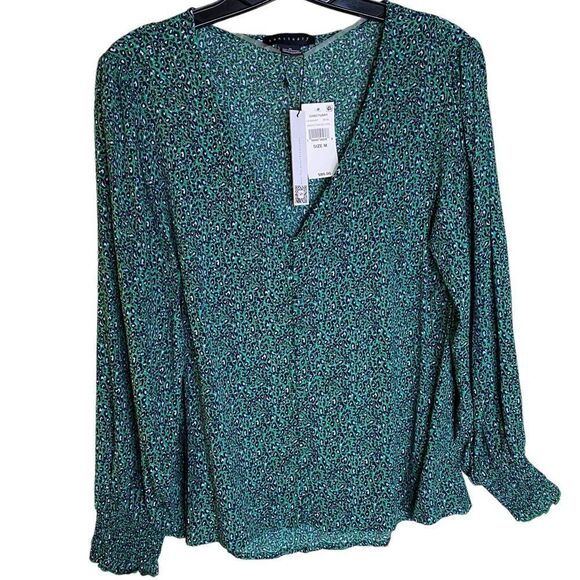 NWT Sanctuary Noell Green Blouse Leopard Print Chiffon Office Casual Corpcore - Picture 7 of 15
